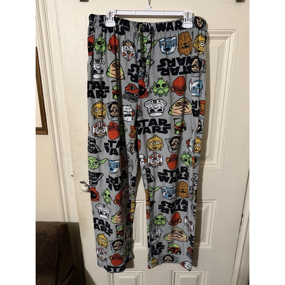 Star Wars Character Faces Plush Fleece Lounge Pajama Pants Gray XXL Lucasfilm